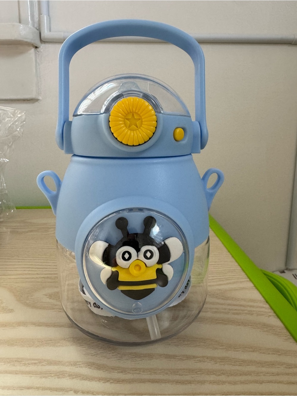 Blue Bee-Themed Kids Drink Bottle with Handle
